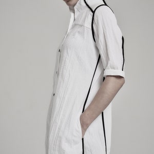 Futuristic White Dress Long Dress Minimalist Long Shirt Wrinkled Shirtdress Handcrafted Shirt Progressive Wear by POWHA image 4