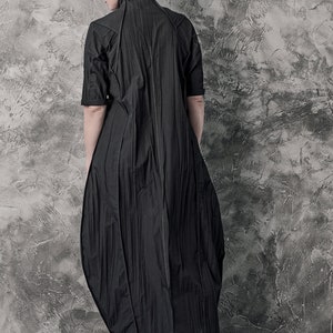 Futuristic Black Dress Long Dress Minimalist Long Shirt Wrinkled Shirtdress Handcrafted Shirt Progressive Wear by Powha image 3