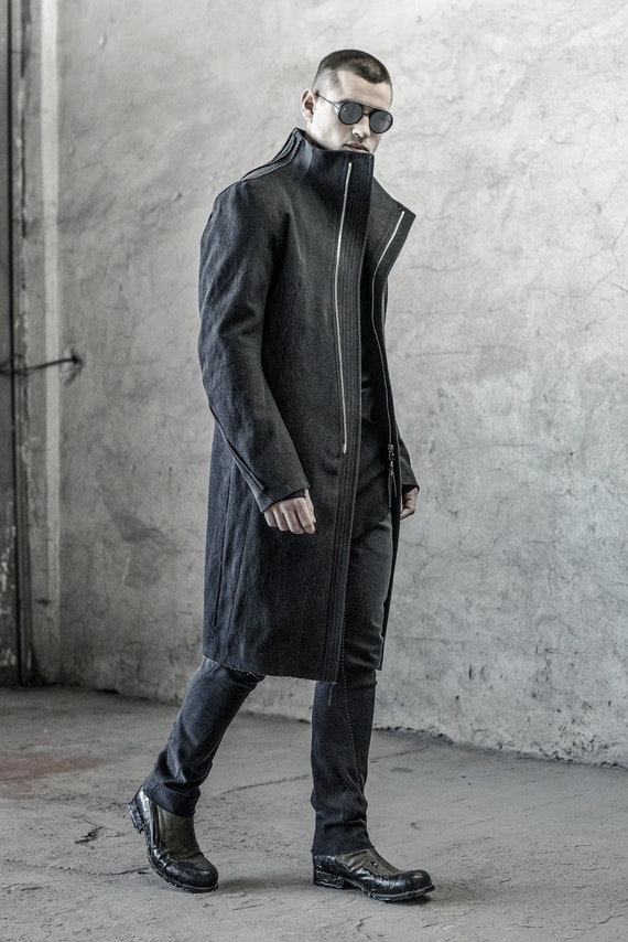 Phantom Charcoal Washed Denim Coat/ Extravagant Mens Clothing 