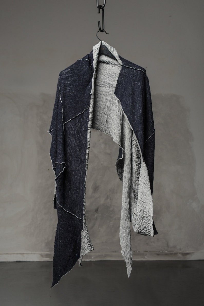 Distorted Scarf Unisex Double Faced Shawl Wool Cotton Wrapper Soft Wrinkled Scarf Grey Winter Shawl Progressive Wear by POWHA image 6