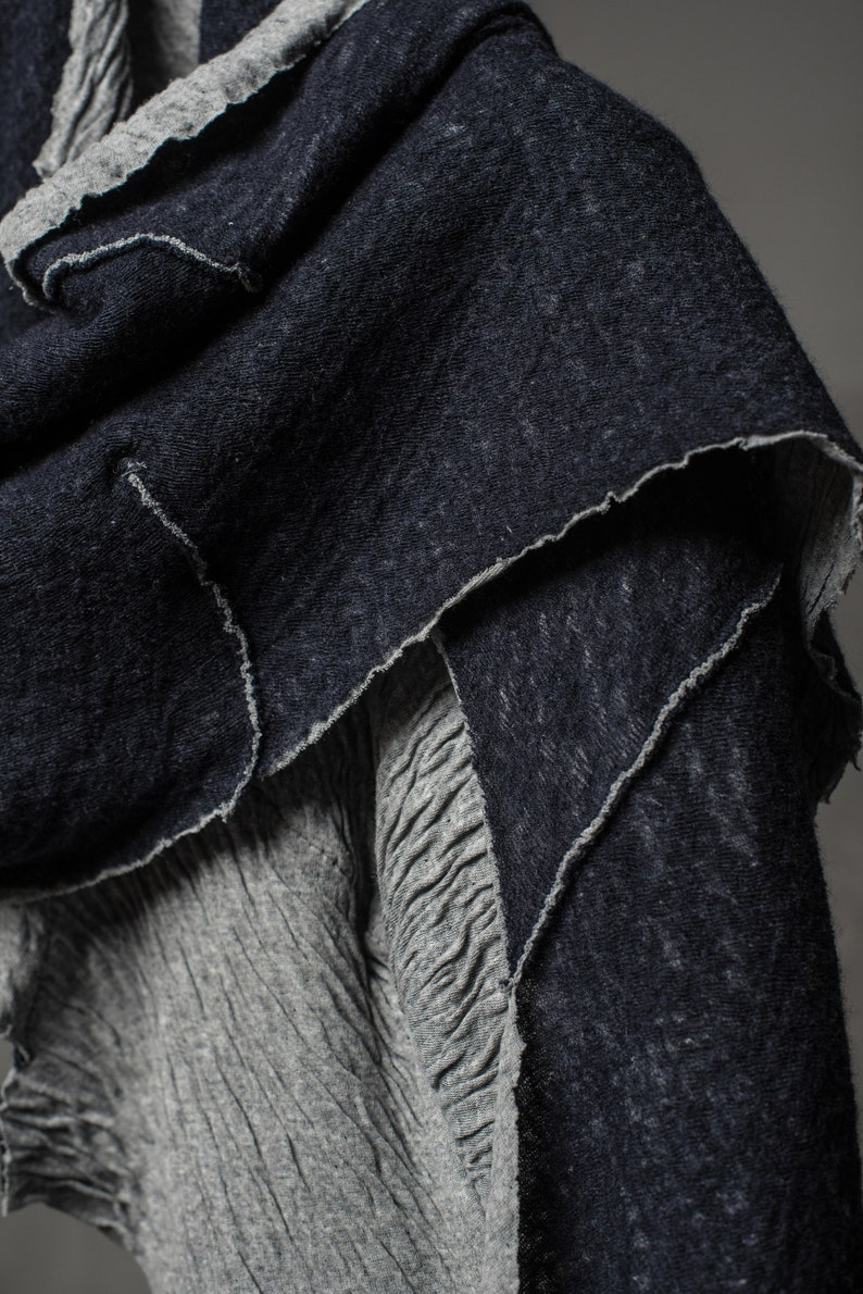 Distorted Scarf Unisex Double Faced Shawl Wool Cotton Wrapper Soft Wrinkled Scarf Grey Winter Shawl Progressive Wear by POWHA image 7