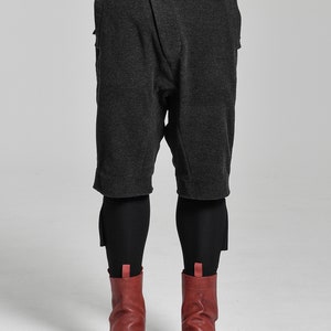Charcoal Wool Shorts / Mens Drop Crotch Trousers / Winter Shorts / Dropped Crotch Shorts / Charcoal Extravagant Pants by POWHA image 3