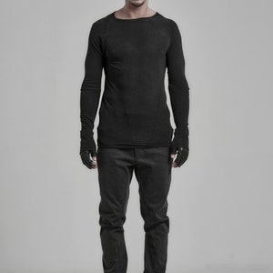 Black Top / Distorted Wool Shirt / Distorted Asymmetrical Shirt / Mens Clothing / Long Sleeved Asymmetric Top by POWHA imagem 8