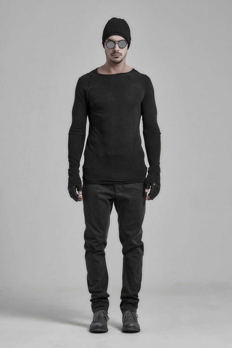 Black Top / Distorted Wool Shirt / Distorted Asymmetrical Shirt / Mens Clothing / Long Sleeved Asymmetric Top by POWHA image 8