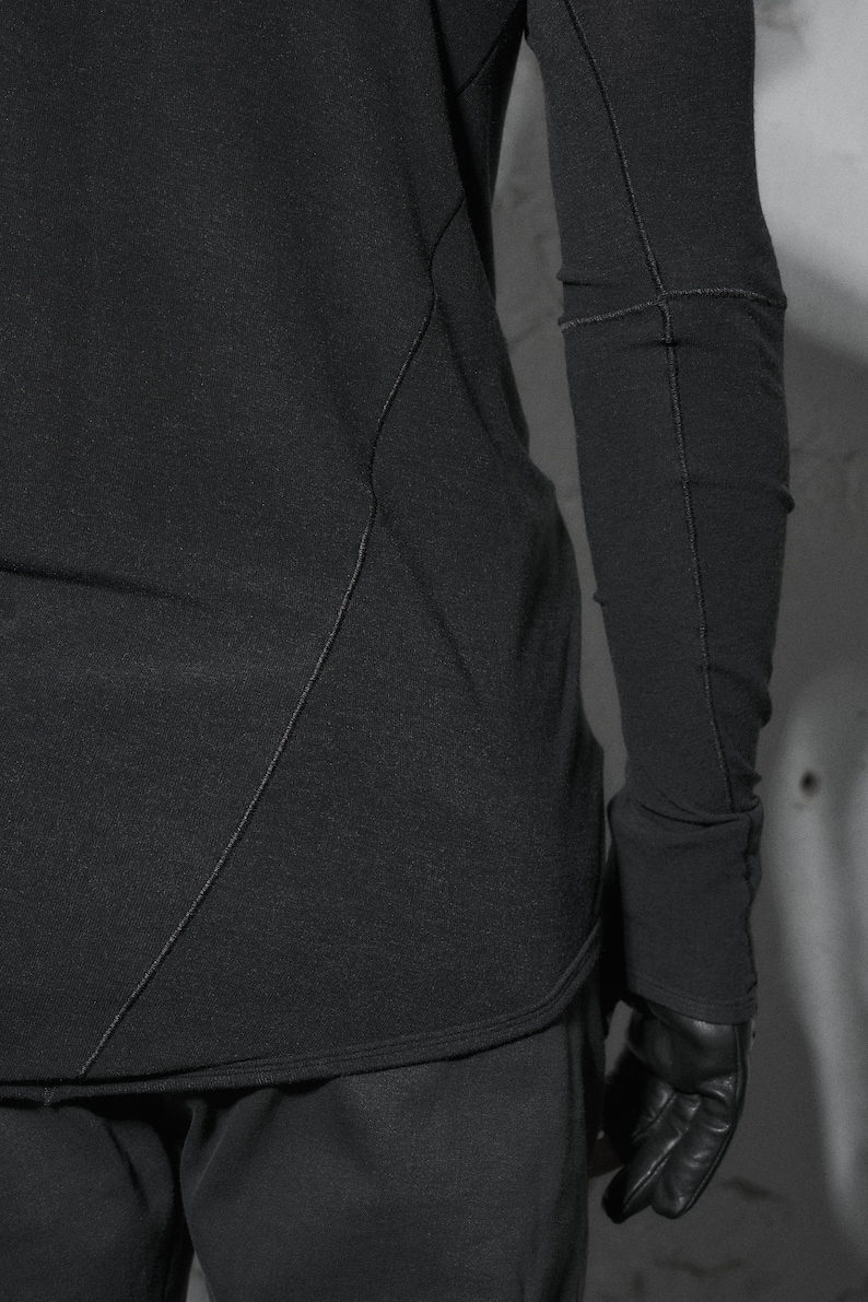 Black Top / Distorted Wool Shirt / Distorted Asymmetrical Shirt / Mens Clothing / Long Sleeved Asymmetric Top by POWHA imagem 6
