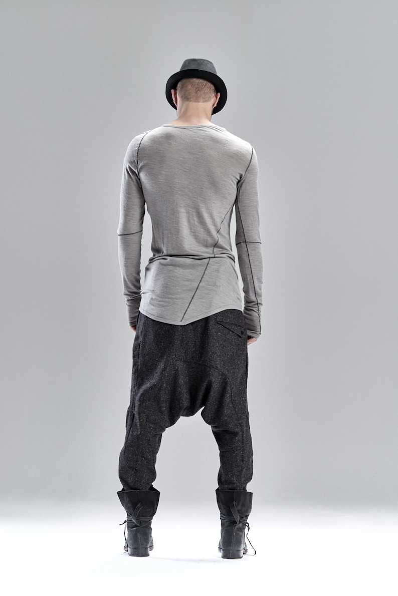 Distorted Wool Shirt / Heather Grey Reversible Shirt / Modern Asymmetrical Shirt / Mens Clothing / Long Sleeved Asymmetric T-Shirt by POWHA image 4
