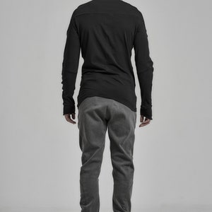 Kinetic Black Mens Top: Asymmetrical Hem, Urban Clothing image 10