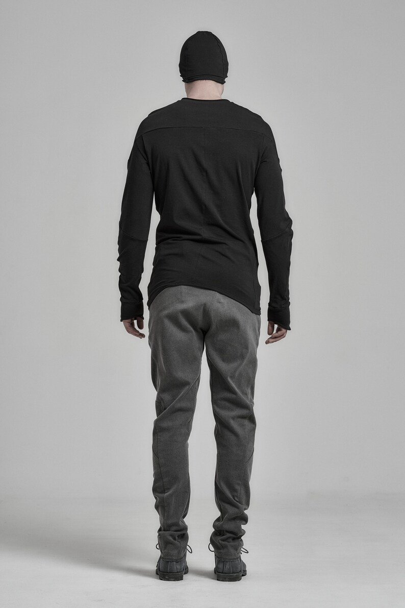 Kinetic Black Mens Top: Asymmetrical Hem, Urban Clothing image 10