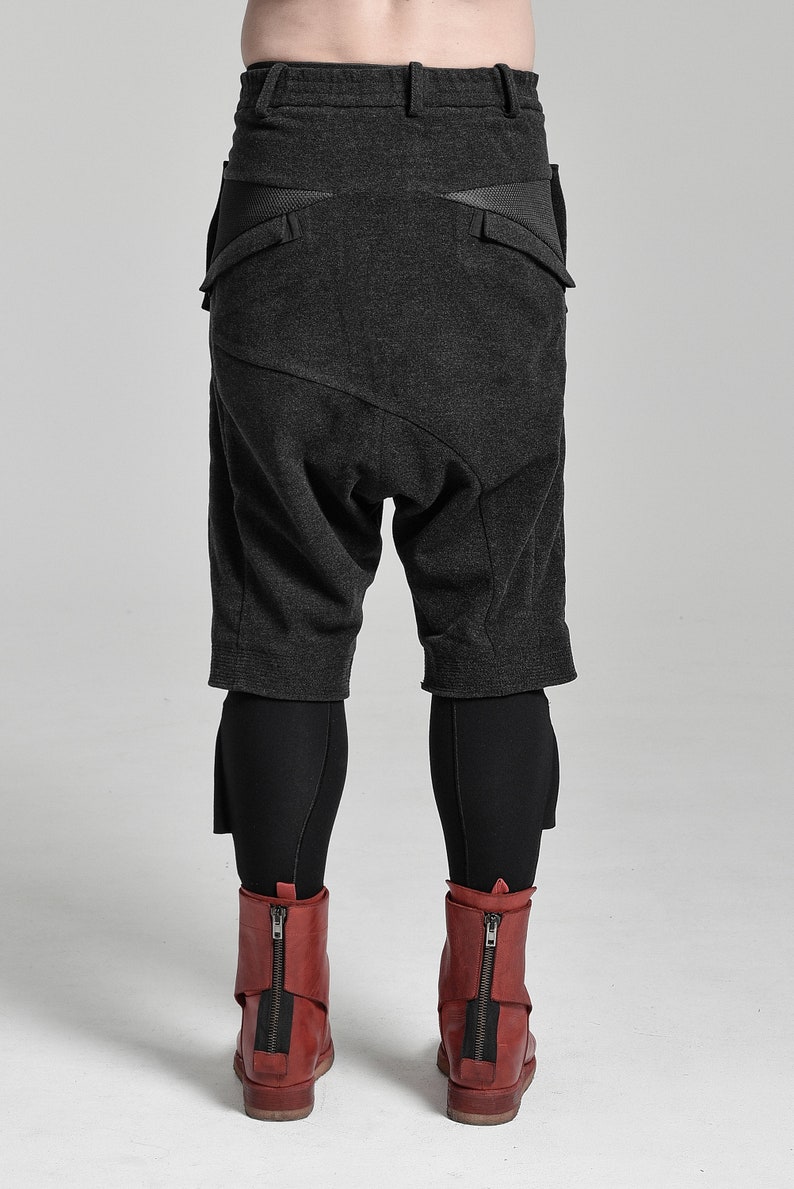 Charcoal Wool Shorts / Mens Drop Crotch Trousers / Winter Shorts / Dropped Crotch Shorts / Charcoal Extravagant Pants by POWHA image 6