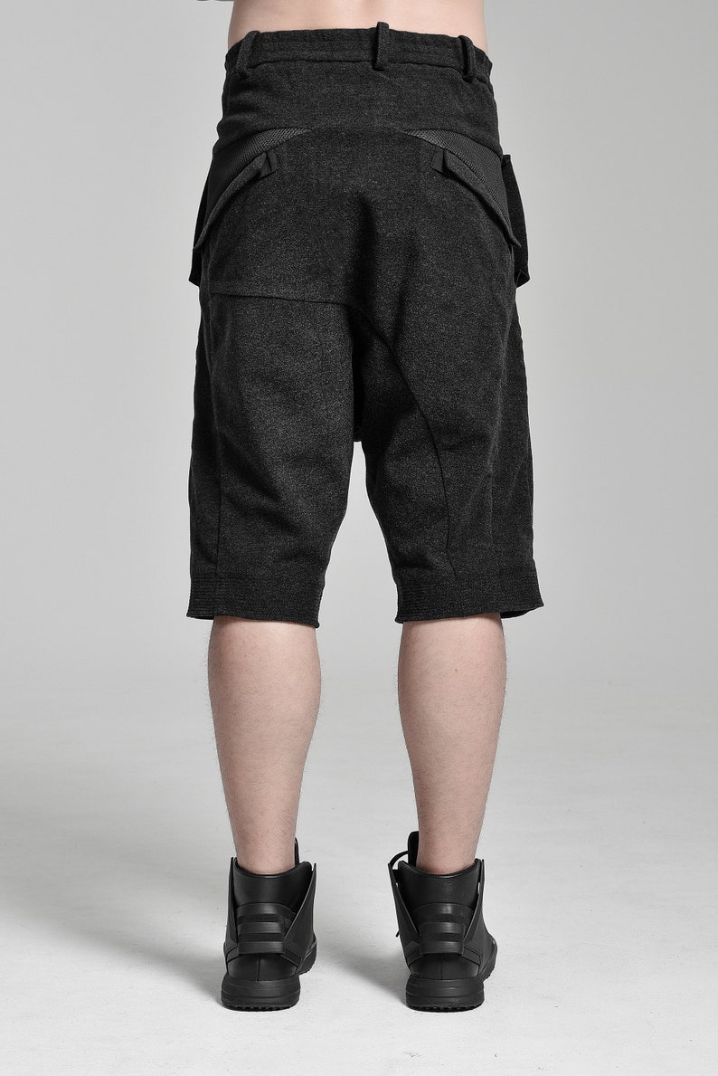 Charcoal Wool Shorts / Mens Drop Crotch Trousers / Winter Shorts / Dropped Crotch Shorts / Charcoal Extravagant Pants by POWHA image 7