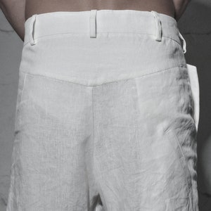 Black Mens Shorts / Drop Crotch Linen Shorts / Loose Bottom Shorts / Futuristic Clothing by POWHA image 6