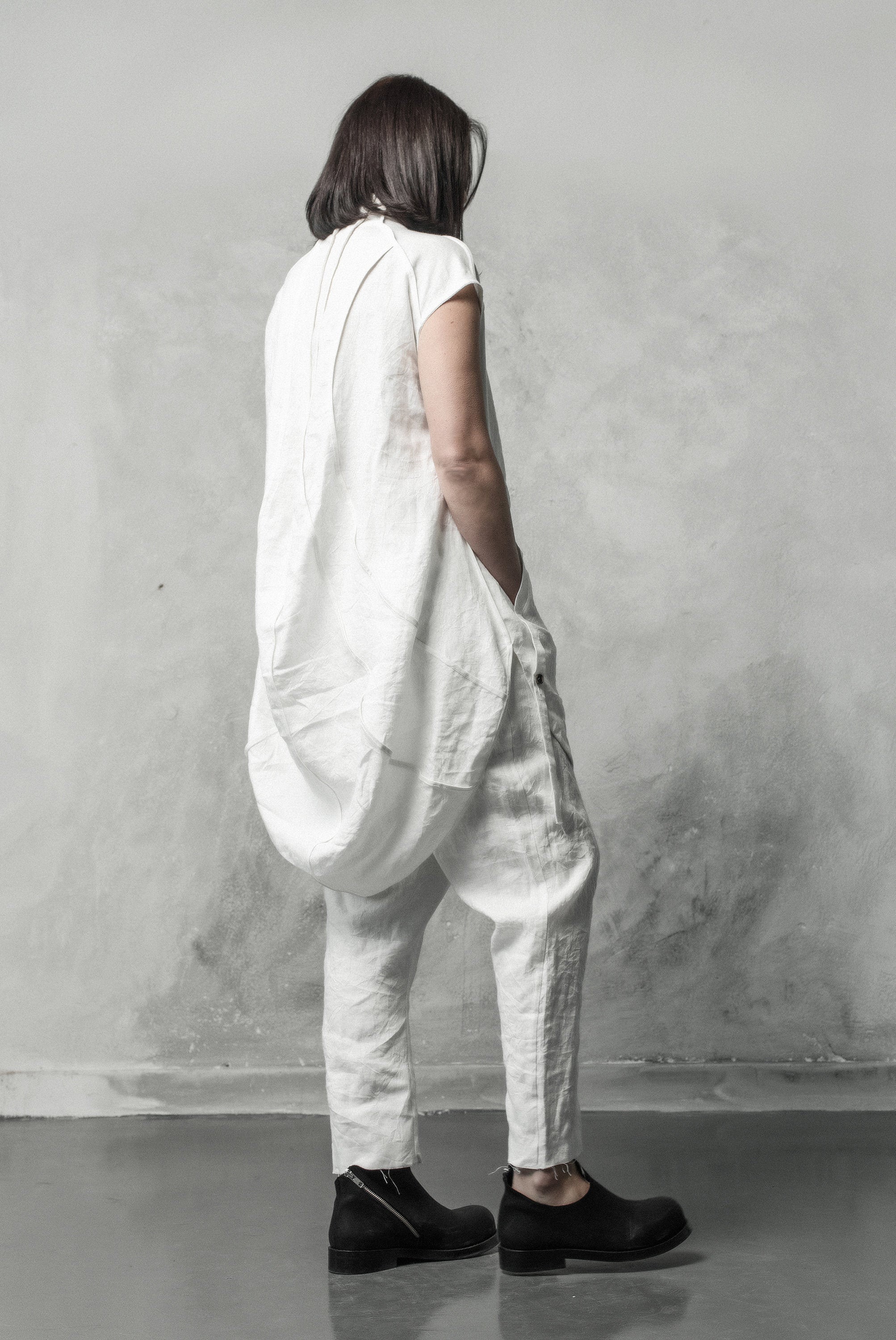 Off-white Linen Drop Crotch Trousers: Raw Hem Urban Pants - Etsy