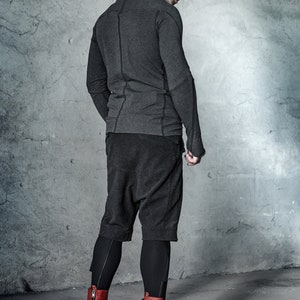 Charcoal Wool Shorts / Mens Drop Crotch Trousers / Winter Shorts / Dropped Crotch Shorts / Charcoal Extravagant Pants by POWHA image 2