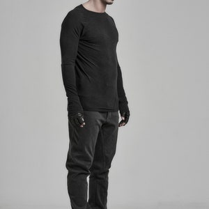 Black Top / Distorted Wool Shirt / Distorted Asymmetrical Shirt / Mens Clothing / Long Sleeved Asymmetric Top by POWHA image 9