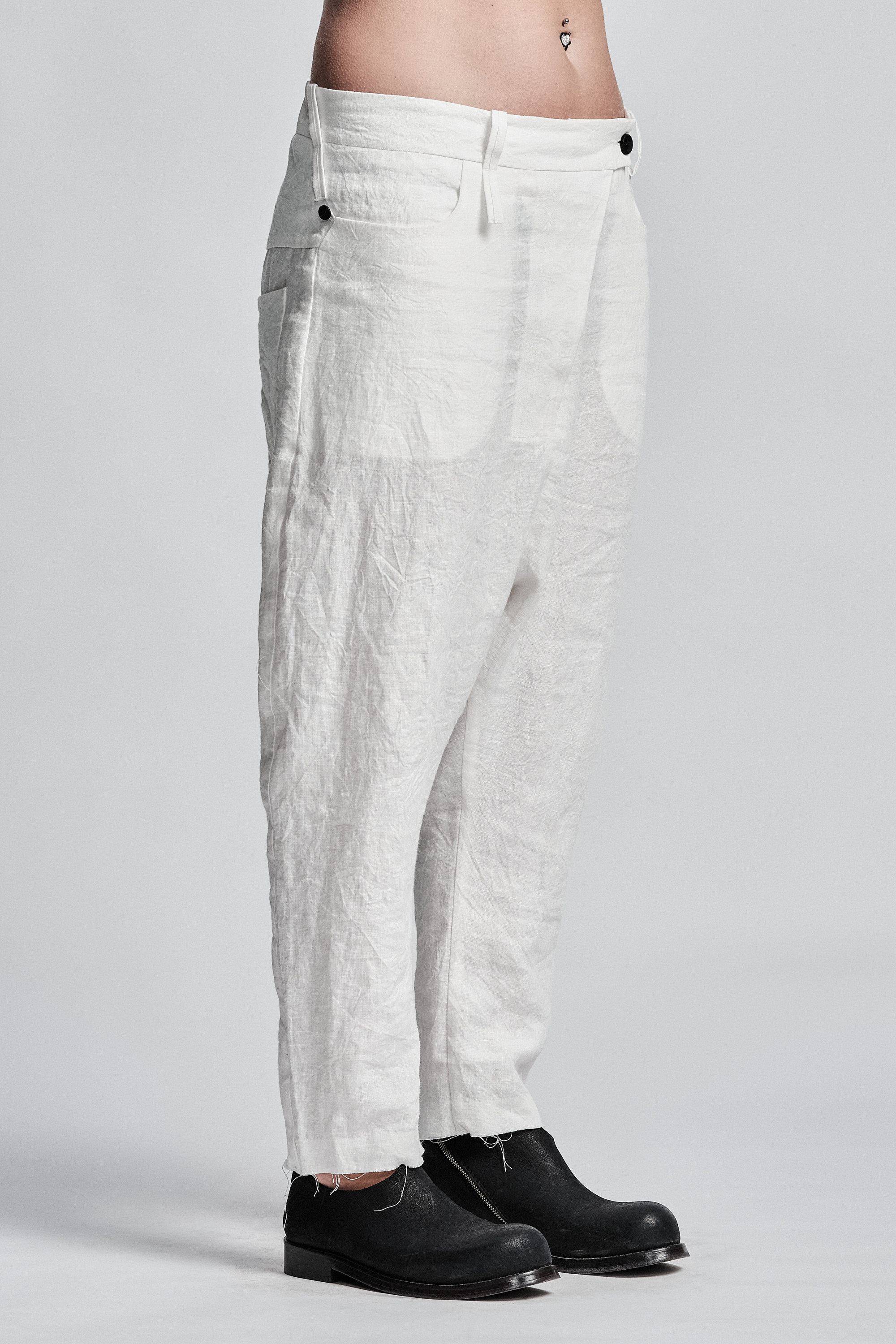 Off-white Linen Drop Crotch Trousers: Raw Hem Urban Pants - Etsy