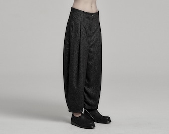 Deviation Charcoal Wool Trouser | Womens Wool Trousers | Low Crotch Pants | Contemporary Wear by POWHA