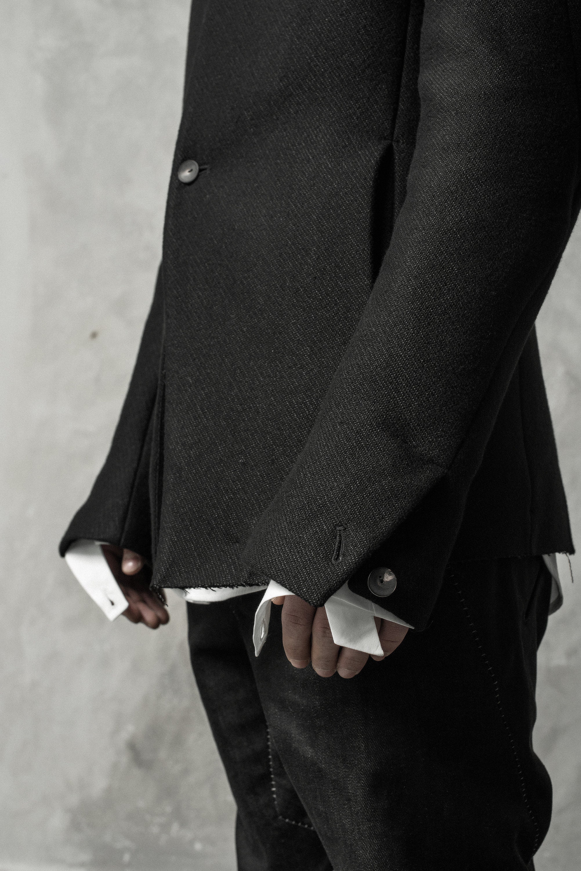 Deconstructed Black Wool Jacket: Raw Hem, Horn Buttons - Etsy