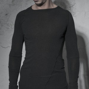 Black Top / Distorted Wool Shirt / Distorted Asymmetrical Shirt / Mens Clothing / Long Sleeved Asymmetric Top by POWHA image 5