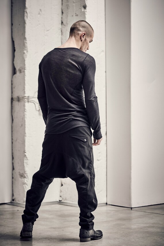 black drop crotch pants mens