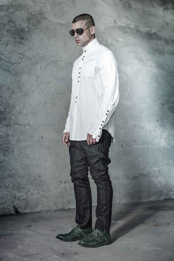 off white men's long sleeve dress shirt Custom Dress Shirt, Polycotton - White - Custom Printed Dress Shirt Off White