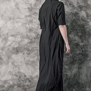 Futuristic Black Dress Long Dress Minimalist Long Shirt Wrinkled Shirtdress Handcrafted Shirt Progressive Wear by Powha image 2