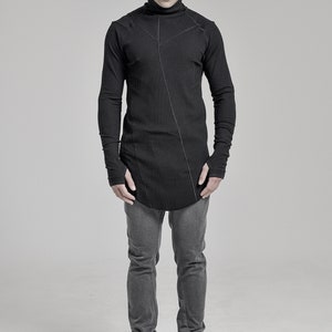 Momentum Black Long Sleeve Turtleneck/ Kinetic Black Blouse/ Mens Urban Blouse/ Futuristic Shirt by POWHA image 4