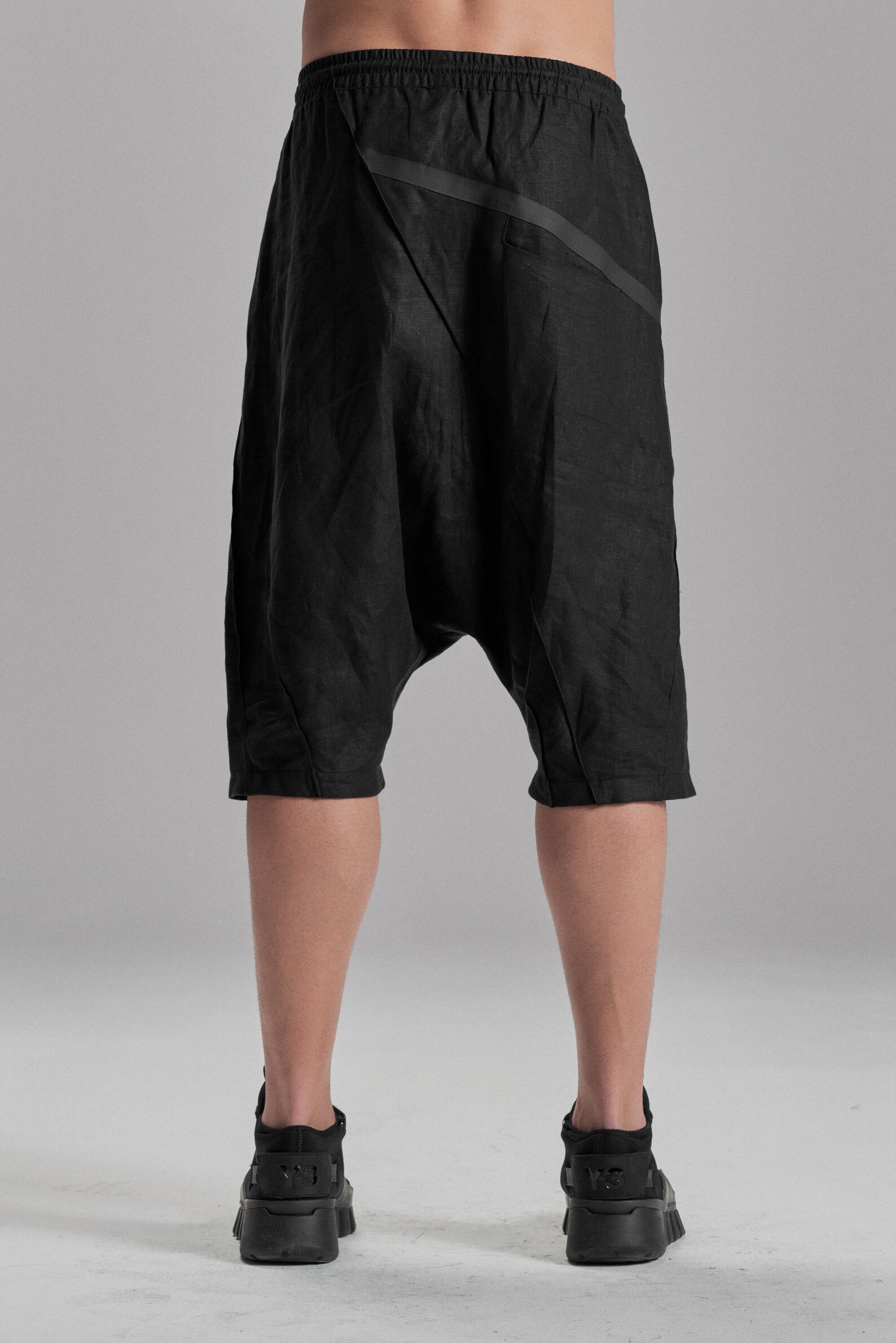 Black Linen Shorts / Mens Drop Crotch Trousers / Minimalist - Etsy