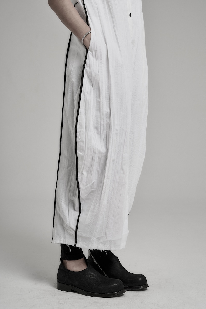 Futuristic White Dress Long Dress Minimalist Long Shirt Wrinkled Shirtdress Handcrafted Shirt Progressive Wear by POWHA image 8