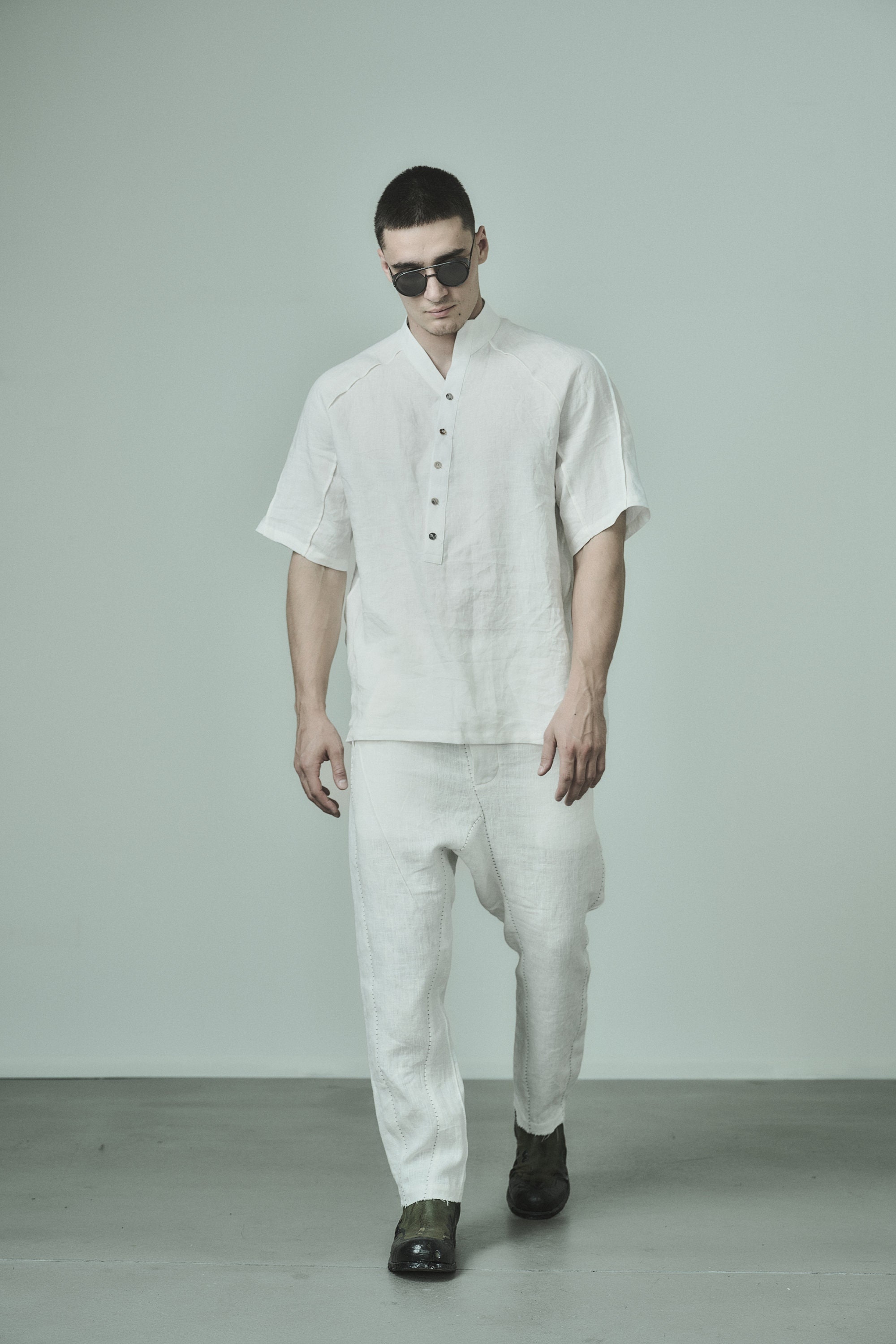 Shifted off White Linen Oversized Shirt With Half Sleeves