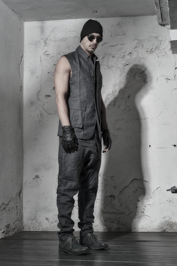 grey sleeveless jacket
