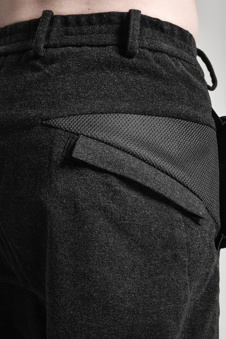 Charcoal Wool Shorts / Mens Drop Crotch Trousers / Winter Shorts / Dropped Crotch Shorts / Charcoal Extravagant Pants by POWHA image 10