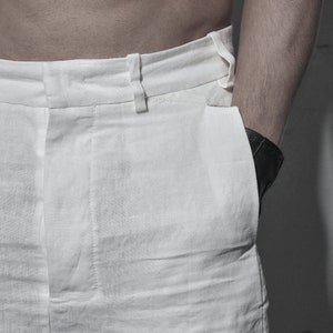 Black Mens Shorts / Drop Crotch Linen Shorts / Loose Bottom Shorts / Futuristic Clothing by POWHA image 4