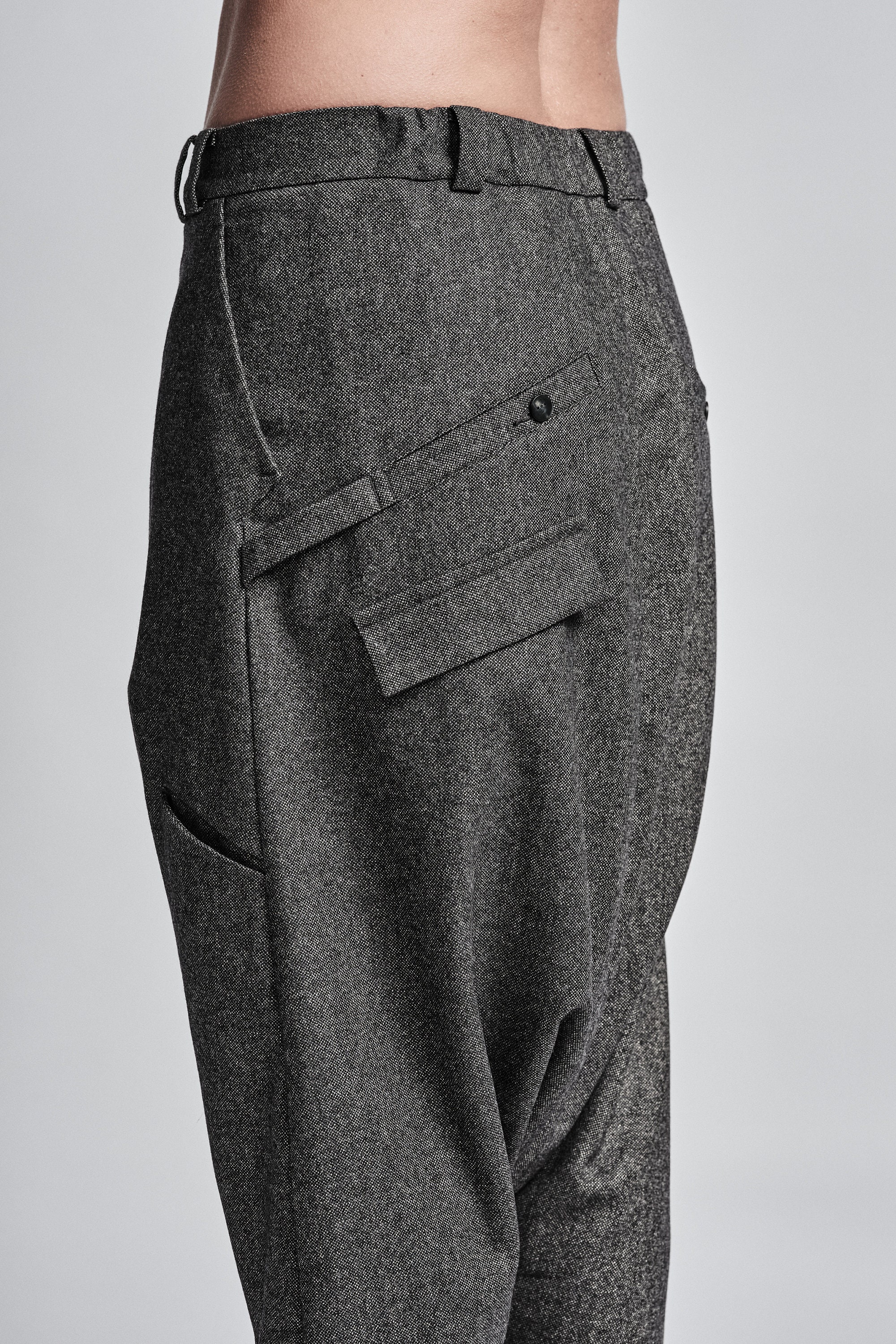 Gray Melange Wool Drop Crotch Trousers - Womens Urban Pants - Etsy