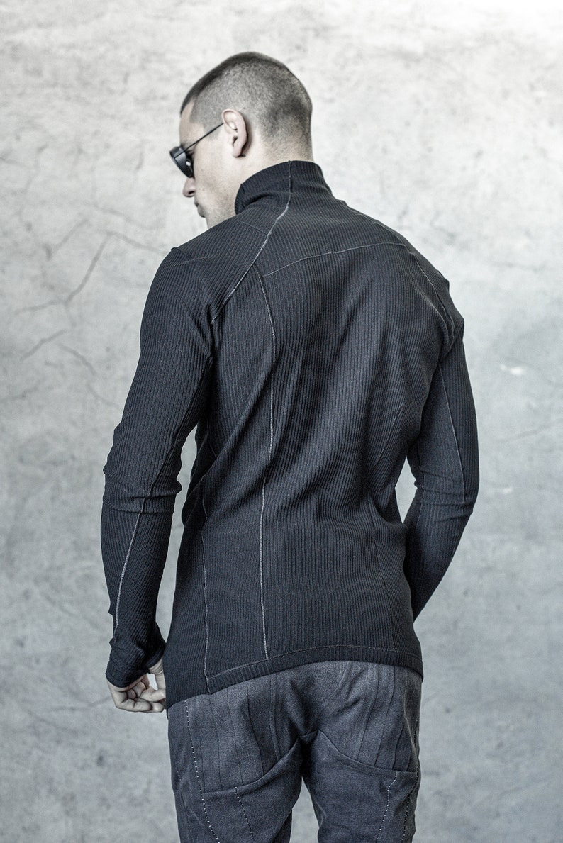 Momentum Black Long Sleeve Turtleneck/ Kinetic Black Blouse/ Mens Urban Blouse/ Futuristic Shirt by POWHA image 2