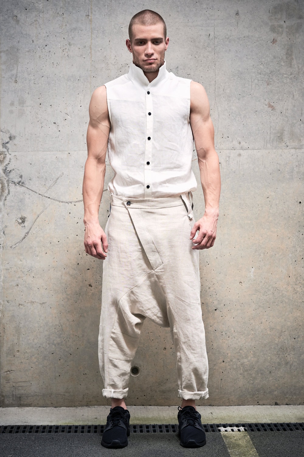 Linen Cropped Pants / Drop Crotch Trousers / Linen Low