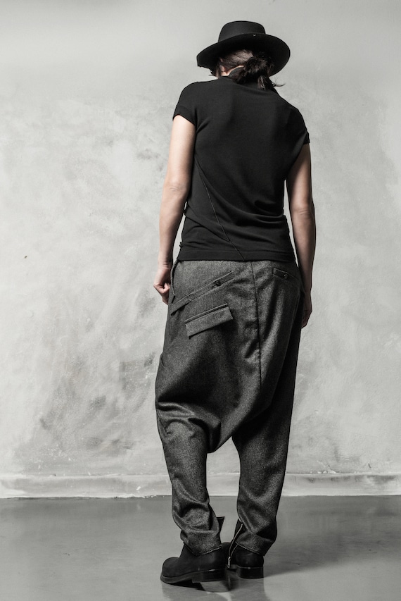 Gray Melange Wool Drop Crotch Trousers - Womens Urban Pants - Etsy