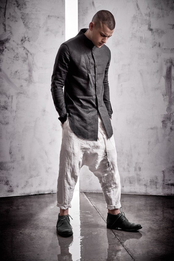 off white linen trousers mens