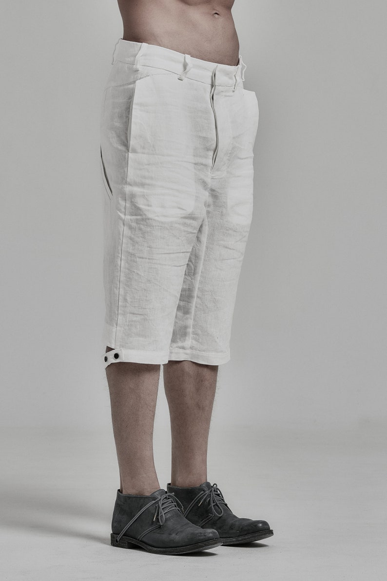 Black Mens Shorts / Drop Crotch Linen Shorts / Loose Bottom Shorts / Futuristic Clothing by POWHA image 9