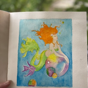 Betoverde zeemeermin aquarel hand geschilderd en gelamineerd