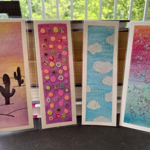 Desert, Fruit, Clouds, and Sparkle Rainbow Watercolor Bookmarks Hand Painted and Laminated