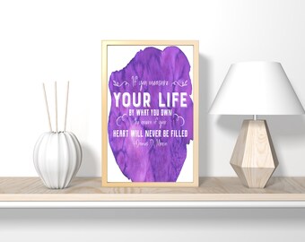 If you measure your life by what you own printable wall art, bible verse, nursery art, art print, bathroom wall art, bedroom wall decor,