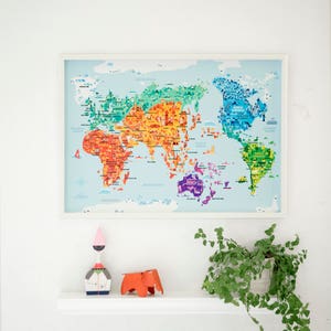 Wonder World A2 B2 illustrated world map, kids room, kids world map, world map nursery, kids map, kid world map, kid room decor image 5