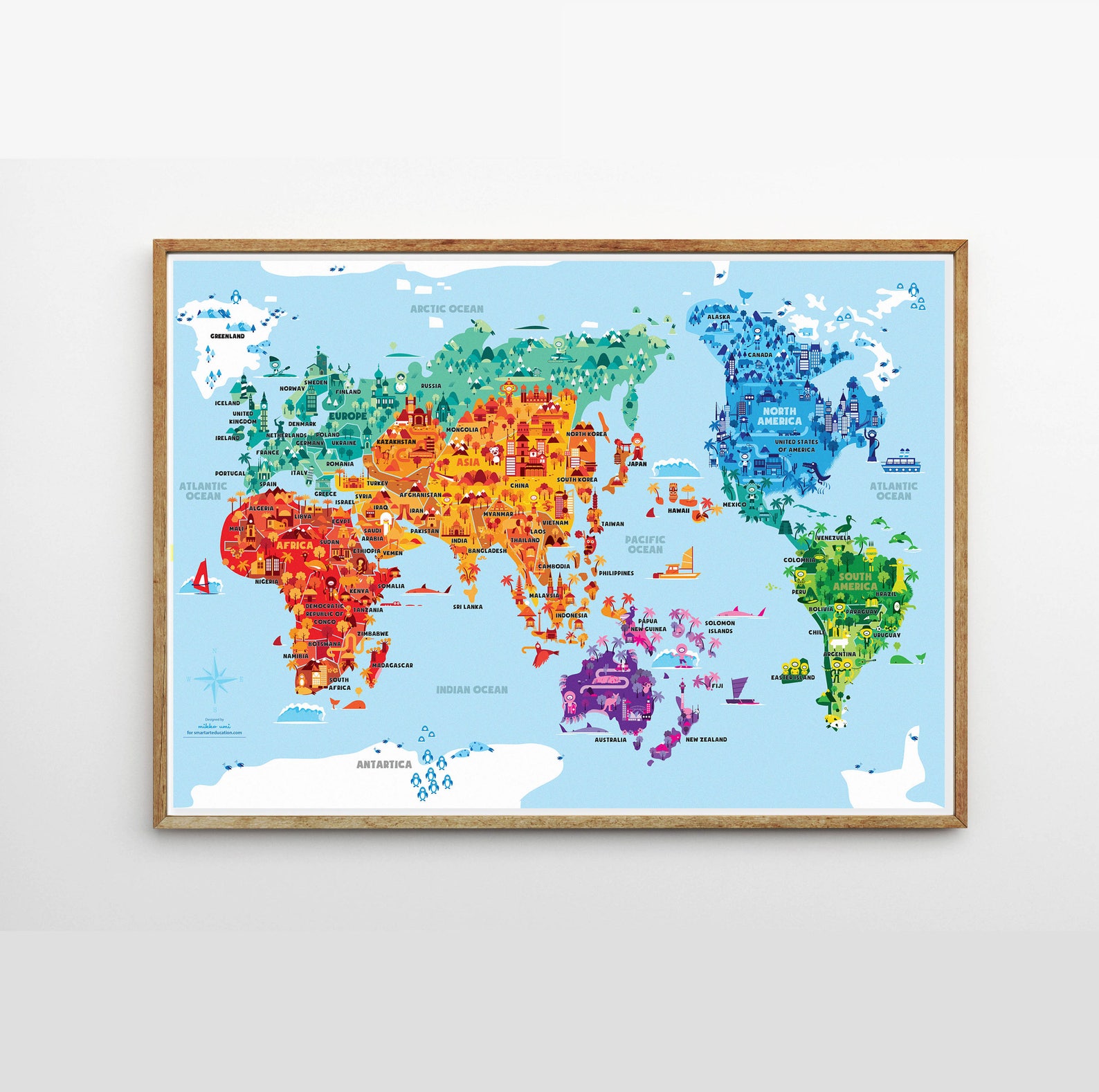 Wonder World A2 B2 Illustrated World Map Kids Room Kids | Etsy