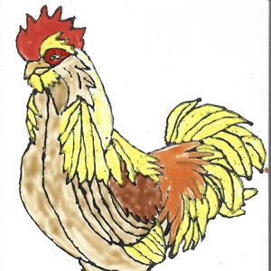 Strutting Rooster #23064 Hand Painted Kiln Fired Decorative Ceramic Wall Art Tile 8 x 6