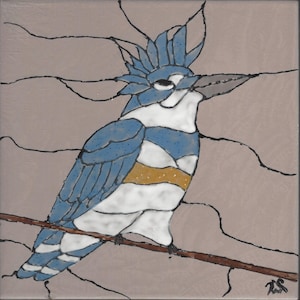 Kingfisher #405 Main Peint Kiln Fired Decorative Ceramic Wall ArtTile 8 x 8