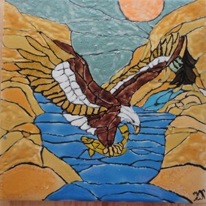 Aigle pêche peint à la main au four décoratif en céramique Wall Art Tile 8 x 8