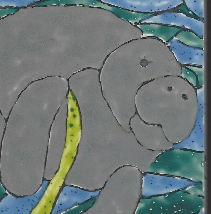 Manatee Tile Manatee 203 Hand Painted Kiln Fired Decorative Ceramic Wall Art Tile 6 ...