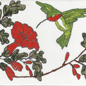 Lovely Ruby Throated Hummingbird #23012 Hand Painted Kiln Fired Decorative Ceramic Wall Art Tile 8 x 6