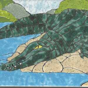 Alligator #22051 Fours peints à la main Cuisson Décoratif Céramique Wall Art Carreau 6 x 8