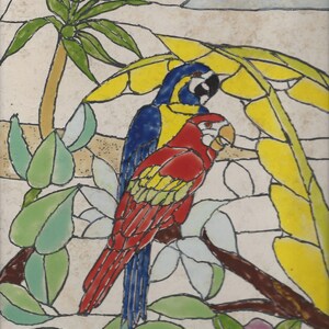 Parrot Paradise #502 Hand Painted Kiln Fired Decorative Ceramic Wall Art Tile 9 x 12